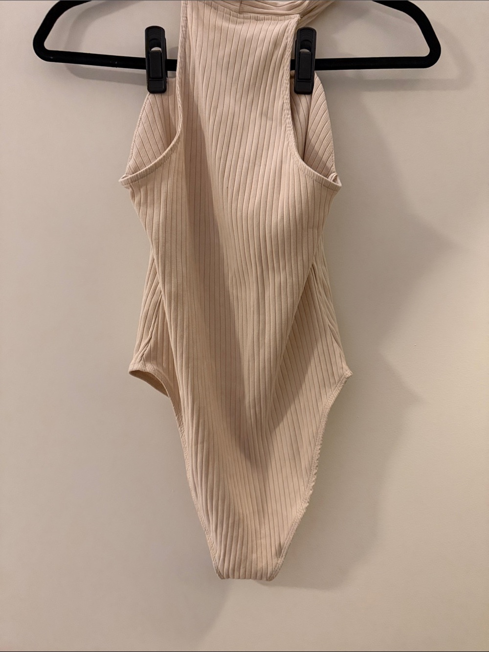 Zara Cream Ribbed Halter-Keyhole One-Piece - Picture 3 of 4